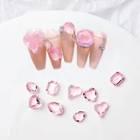 Nail Art Decorations 50pcs / Pack Rose Heart Rignestones Luxury Transparent Love -Heart Crystal Diamond 8 9 mm 3D Série Nail-Glass
