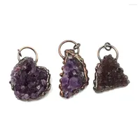Pendant Necklaces 3pcs Quality Natural Druzy Cluster Crystal Amethyst Stone Big Hole Irregular Mineral Ore Healing Charms