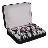 10 boîtes de montre à fente Boîtes de rangement Affichage de la boîte à affichage Organisateur de bijoux avec 10 watch amovable watch oreiller en velours de fermeture à glissière Synthet256s
