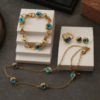 Boucles d'oreilles de collier Set Turkish Blue Eye Jewelry for Women Arabe Muslim Wedding Etnic Lucky Gold Color Costume