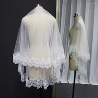 Bridal Veils Real POS Short Lace Wedding Veil 2 warstwy z różnicami Velos de novia Akcesoria