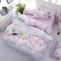 Juegos de ropa de cama Juego de edredón de flores Simple Pink Bed Finings Reina Viveta Subvela y caja de almohada Tamaño para niñas para niñas