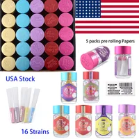 USA Stock Baby Jeeter With rolling Paper Accessories Infused Prerolls Empty Jar Bottle 5 packs pre rolling Papers Glass Container Clear Round Box 16 Strains