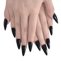 False Nails Pure Black Fake Art Uv Gel Fingernails Press On Stiletto Acrylic Tip Full Cover Manicure With Tabs