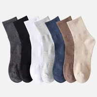 Men's Socks 1 Pair Comfortable Cotton Men Solid Colors Black White Brown Ribbed Top Design Casual Crew Style Spring Autumn Size 7-9
