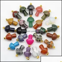Charms Charms Jewelry Findings Components Mix Natural Stone Quartz Crystal Amethyst Agates Aventurine Mushroom Pendant For Diy Making Dhpcz