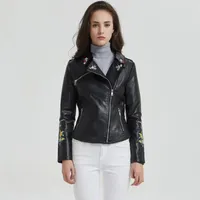 Marca de moda de couro feminina e outono Jackets feminino bordado curto bordado coreano motocicleta pu wq1076 dropship