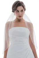 Bruidssluiers 1t 1 Tier Pearl Crystal kralen rand bruiloft Veil 2022