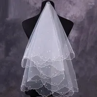 Bruidssluiers 1 Tier Pearl Wedding Tule Veil met gesneden lintrand lange taille lengte 2023