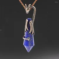 Pendant Necklaces 1Pc Men Jewelry 12 Faceted Prism Point Crystal Necklace For Women Dragon Wrapped Healing Stone With Adjustable Rope