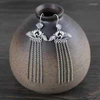 Pendientes colgantes FNJ 925 Silver Lucky Tassel for Women Jewelry S925 Sterling Drop Earring Natural