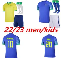 Volwassen pakken Paqueta Coutinho Brazili￫s voetbalshirt 2022 Wereldvoetbalshirt Cup Firmino 22 23 Marquinhos Vini Jr Antony Silva Dani Alves Kids Kit Camiseta de futb 999