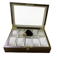 Titta p￥ l￥dor Retro Wood 10 Slot Box Wrist Storage Case Velvet foder m￤ssingsl￥sb￶rs dammt￤t skrivbordsorganisat￶r