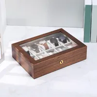 Boîtes de montre Boîtes en noyer bois 10 coffret à sous-coffre d'affichage transparent de conception verrouillable rangement à poussière commode de montres cadeaux exquis Organisateur