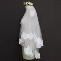 Свадебные вуали, блестящие блестящие кружевные короткие свадебные вуали 2 T с блестками Comb White Ivory Accessories