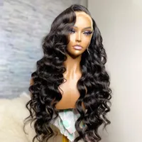 Americana ex -peruca fibrosa de renda na peruca direta ondulada preta longa onda curta de onda solta Human Human 360 HD Frente full Raw Indian Virgin Frontal