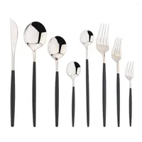 Abendessen Geschirr Sets Jankng Mirror Schwarzes Griff Set Silver Messer Fork Dessert L￶ffel Besteck aus Edelstahl