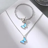 Collar de gargantilla Azul Gradiente Mariposa para mujeres Ni￱as Pearl Butterflies Collares colgantes Regalos de joyer￭a