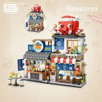 Blocks LOZ Mini Building Japanese Street View folding food street Octopus barbecue ice shop assembly building block toys 221021