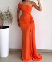 Orange Mermaid ￡rabe Dubai Dubai Prom Vestido Un hombro PLUSTOS LARGOS LARGOS Vestidos formales de gasa para mujeres Vestidos de Gala