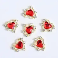 Nail Art Decorations 10pcs Loving Heart Valentine's Day Luxury Diamond Gilding Charms Glitter Hearts Shape Rhinestones Supplies