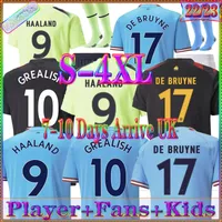 22 23 Haaland Man Citys Soccer Jerseys 2022 2023 Spelarfans Grealish Foden Sterling Football Shirt Shirt de Bruyne Gesus Bernardo Mahrez Maillot Foot Men Kids Kits Kits