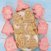 8pcs/set navideños herramientas de pastel de molde de galletas santa santa santa elk alce patrón lindo cookie timbre presión de fondant azúcar herramientas para hornear