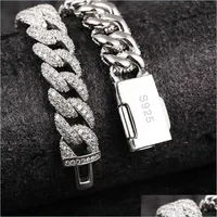 Colliers pendants 18 pouces 10 mm 925 Sterling Sier Réglage Iced Out Moissanite Diamond Hip Hop Cuban Link Chain Miami Collier Bijoux DHHJ4