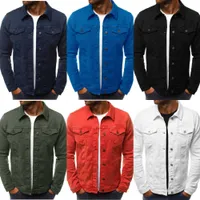 남자의 새로운 단색 패션화물 재킷 Veste Jean Fille Slim Multi-Pocket Button Lapel Jacket 6 종류의 컬러 x0710