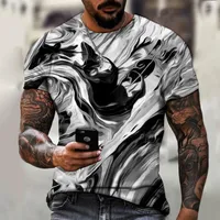 Herren-T-Shirts Sommer Retro Round Neck 3D Schwarz-Weiß-T-Shirt Full Print Top Casual Street Sport Short Sleeve
