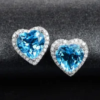 Heart shaped sky blue zircon diamond Earrings studs purple Artificial crystal yellow Wedding Party Jewelry Birthday Gift