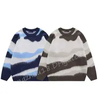 Fashion Sweaters Contrast Color Pullovers Winter Warm Designer Knitwear for Women Brown Blue