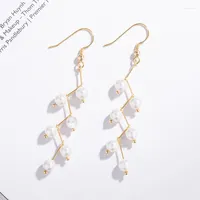 Brincos Dangle Versão 925 Sterling Silver Freshwater Pearl For Women Declaração Coreana Elegante Earring Gifra Brincho