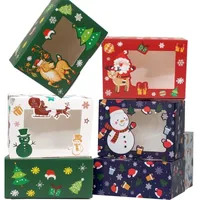 Brocada de presente 10pcs Caixa de biscoito de Natal Kraft Paper Candy Boxes Bags Box Packaging Box Christmas Kids Gift Year Navidad Decor 221021