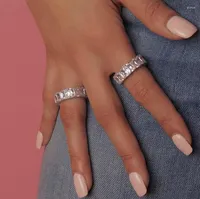 Eheringe 2022 5A Baguette Kubikzirkonia -Ring f￼r Frauen Mikropave CZ Eternity Band Stapel Silber Farbe Wei￟er Finger