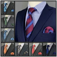Classic Men's Tie Pocket Set Blue Paisley Luxury Striped Wedding Invitado Regalo Christmas Grey J220816