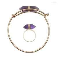 목걸이 귀걸이 세트 2022 Crystal Jewelry Purple Natural Stone Bangle Rings for Sets Schmucksets Damen