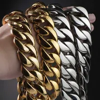 Colliers de cha￮ne cubaine en acier inoxydable 30 mm largeur lourd 18k PVD Gold Miami Hip Hop Party Bijoux