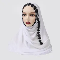 Lenços ramadã Eid muçulmano colorido sólido renda de splicing lenço mulheres árabes hijab islâmico femme escalas de xales de bandana moda Bandana