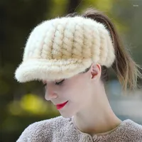 Boll Caps Woman Girl Mink Hair Visor Cap Autumn Winter Hat Solid Colic Elastic Cycling Running Golf Empty Top Natural Real Real
