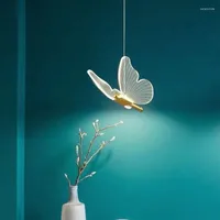 Chandeliers Butterfly Led Chandelier Lighting Acrylic Pendant Lamp Bedroom Bedside Background Home Decor Hanging Celing Light Fixtures