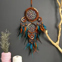 Decorative Figurines Dream Catchers 5 Rings Design Retro Catcher Colorful Feather Wall Decor Handmade Hanging Ornament