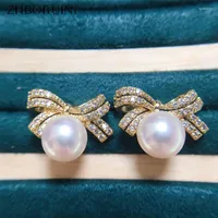 Stud Earrings ZHBORUINI 14k Gold Gilled Pearl For Women Trendy Bow Earring Real Natural Freshwater Wedding Jewelry