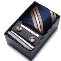 Bow Ties % Silk Brand Tie Handkerchief Cufflink Set Men Necktie Holiday Gift Box Blue Gold Suace 액세서리 슬림 웨딩 Gravatas L221022