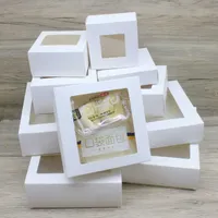 Smyckeslådor 20st DIY Gifts Package med Window White/Kraft Jewely Box Cake Packaging For Wedding Home Party Muffin Packaging L221021
