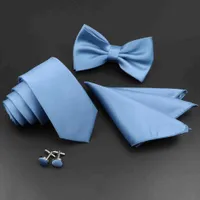 Bow Gines New Light Solid Color Tie Set Set Mens высококачественная модная бабочка Blue Black Pink Helpie Micfflinks Full Set Ties Gift L221022