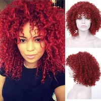 Pelucas sint￩ticas ailiade africana negro rizado cabello flequillo rojo mujer alta temperatura