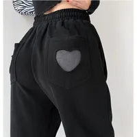 Spodnie damskie serce urocze kieszeni sznur jogger szary czarny solidny spodnie jesienne spodnie kobiety pres koreańskie ubrania y2k trening fitness