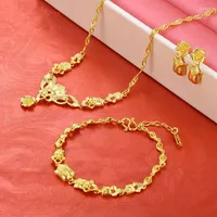 Necklace Earrings Set Beautiful Jewelry Yellow Gold Filled Rose Flower Necklace Bracelet Earrings Women Wedding Bridal Trendy Engagement