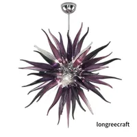 Pcentes cristallines contemporaines Couleur violet fonc￩ lustre souffl￩ ￠ la main Lumi￨re Round Forme Murano Glass LED LED Chandeliers ￩clair